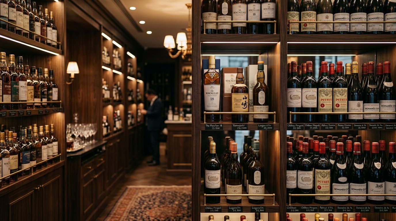Shelves stocked with alcohol bottles